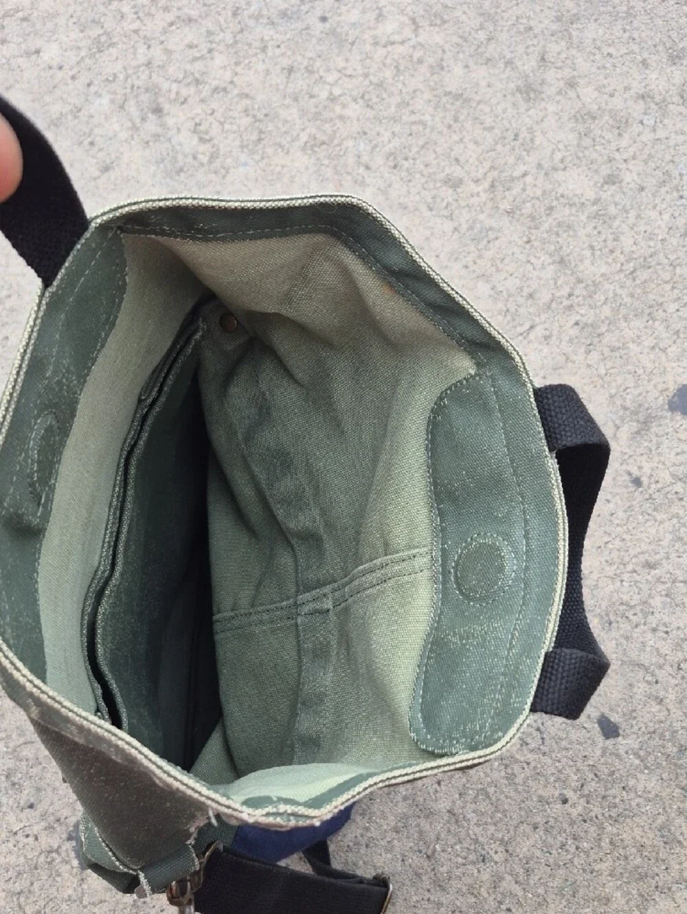 Two-Tone Green & Blue Canvas Messenger Tote
